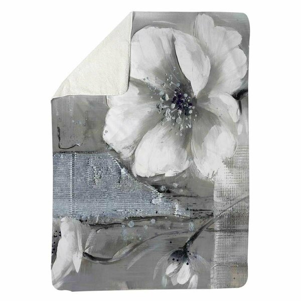 Begin Home Decor 60 x 80 in. Monochrome & Silver Flowers-Sherpa Fleece Blanket 5545-6080-FL37